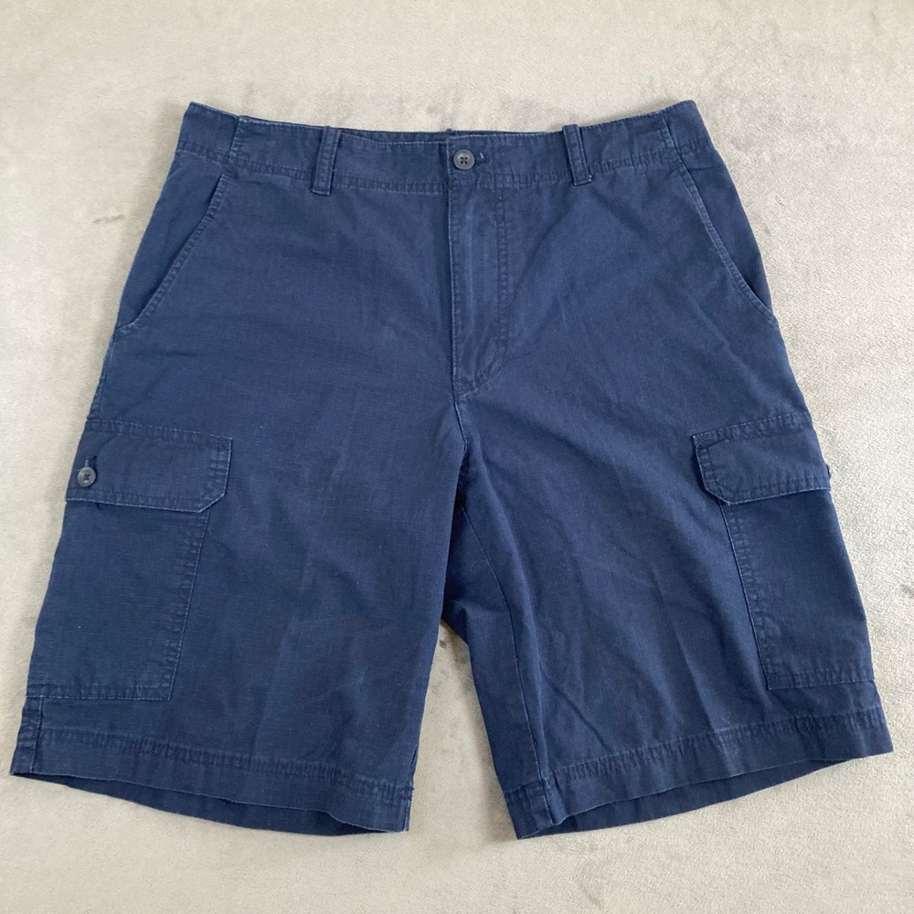 Izod Mens Navy Blue Ripstop Cargo Shorts Size 32 Cotton Casual Outdoor Utility - Picture 1 of 7